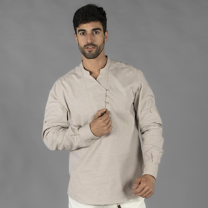 Camisa hombre Chambray cuello mao 