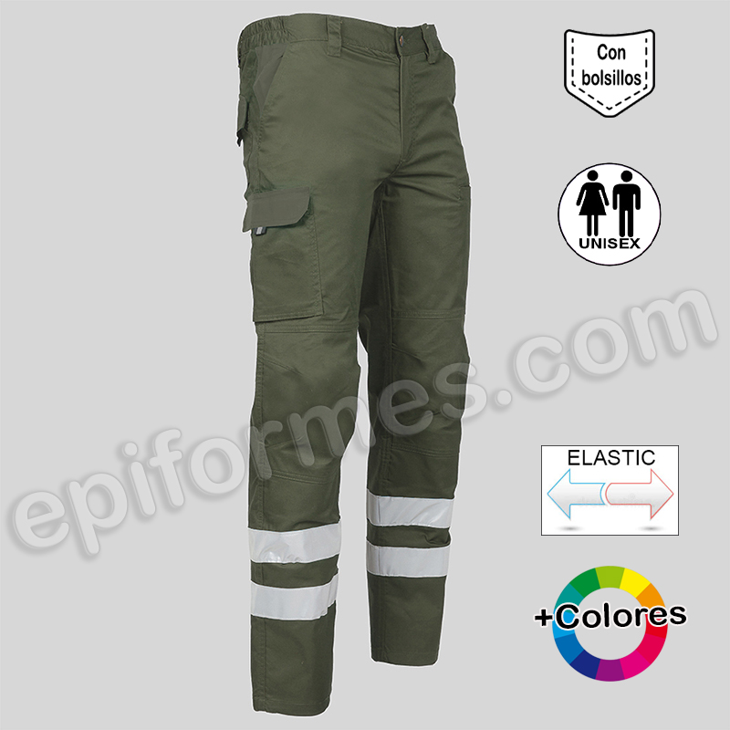 El pantalón de trabajo elástico, con bandas reflectantes