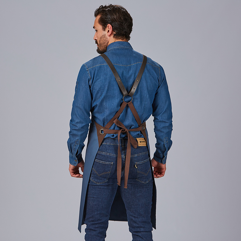 Delantal con peto, herrajes, Azul petróleo