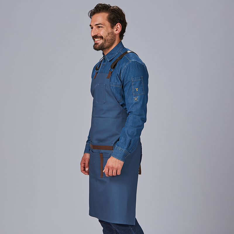 Delantal con peto, herrajes, Azul petróleo