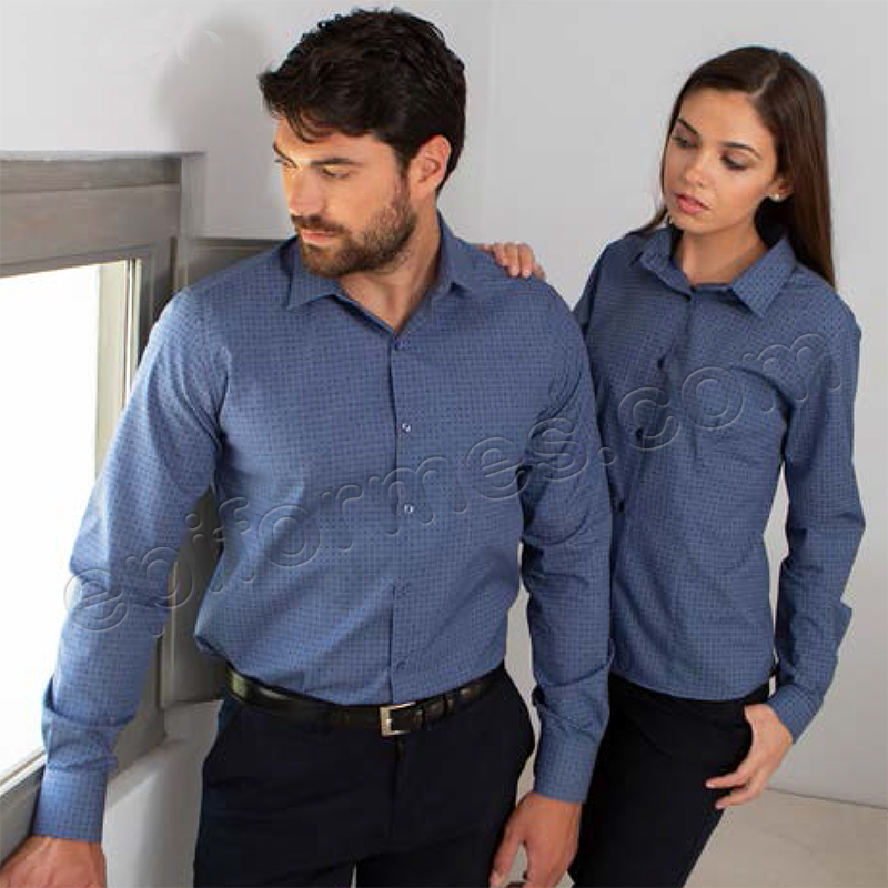 Camisa mujer Slim Fit azul índigo, punteado