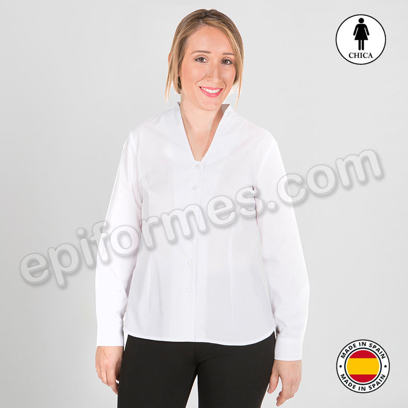 Camisa de mujer cuello chimenea, blanca