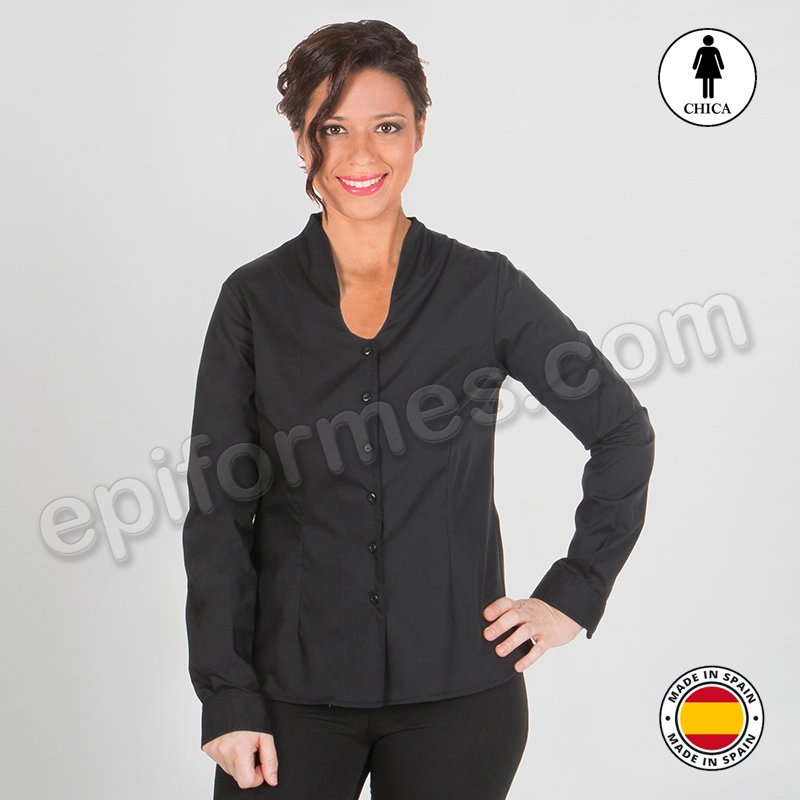 Camisa de mujer cuello chimenea, negra