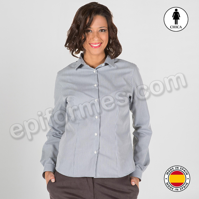 Camisa de mujer en manga larga cuadro gris.