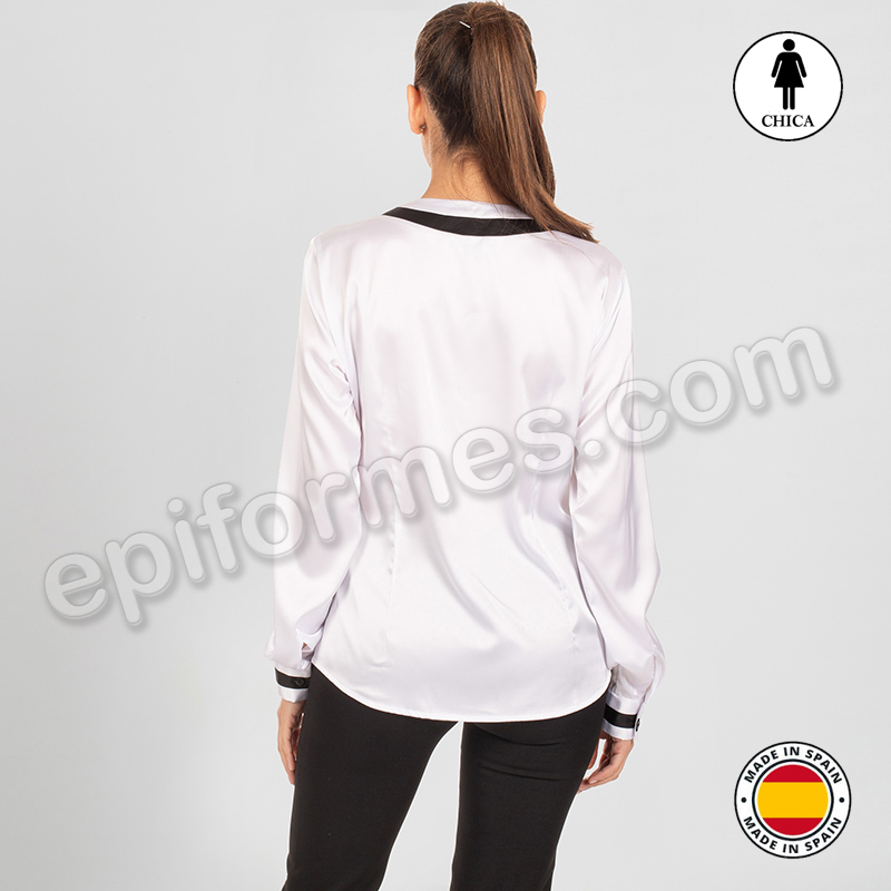 Blusa de mujer con cuello redondo Blanca/negra