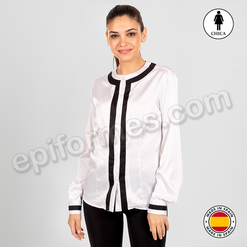 Blusa de mujer con cuello redondo Blanca/negra