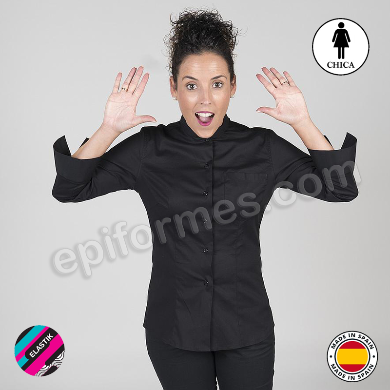 Camisa de mujer con cuello mao negra