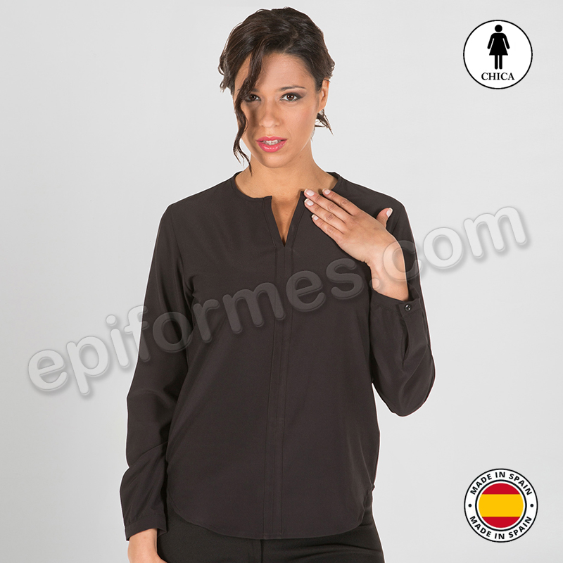 Camisa de mujer  cuello pico Negra