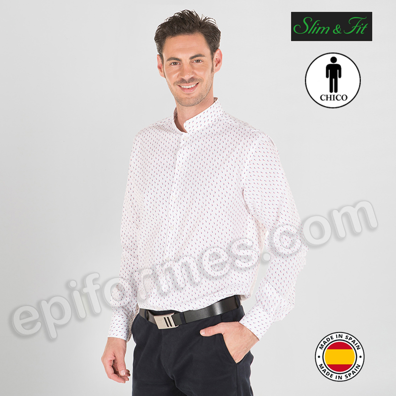 Camisa hombre cuello mao, gaviotas blanca