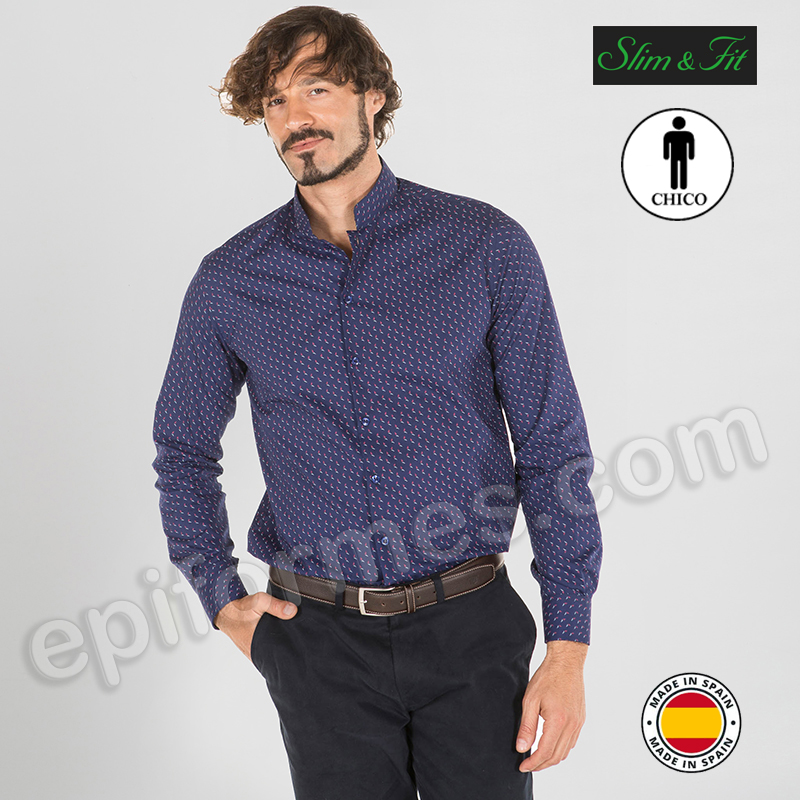 Camisa hombre cuello mao, gaviotas marino