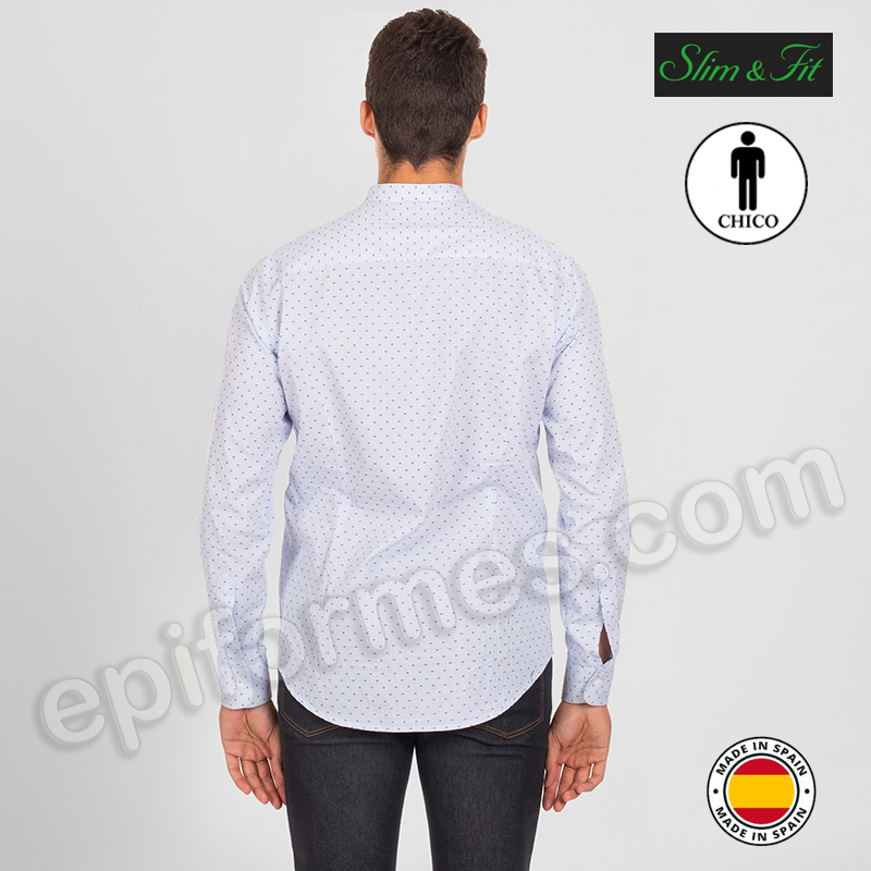 Camisa de hombre cuello mao. Rayas puntos marinos