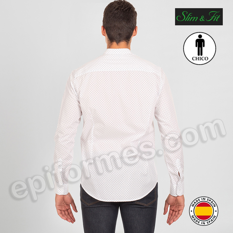 Camisa de hombre cuello mao. topos marino