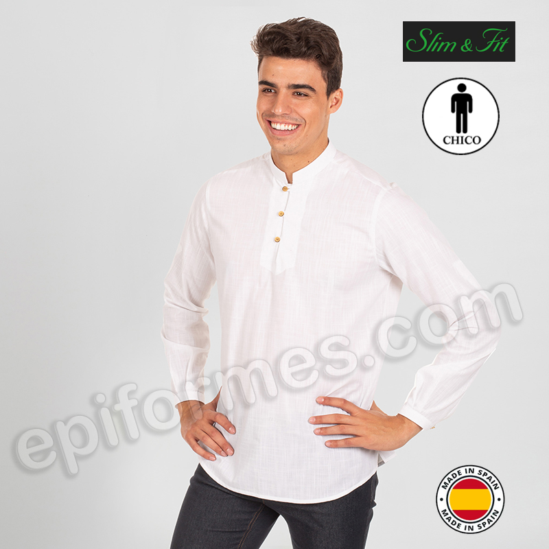 Camisa de hombre cerrada con cuello mao.