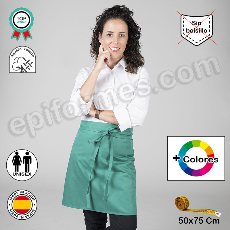 Delantal Medio sin bolsillo,10 colores