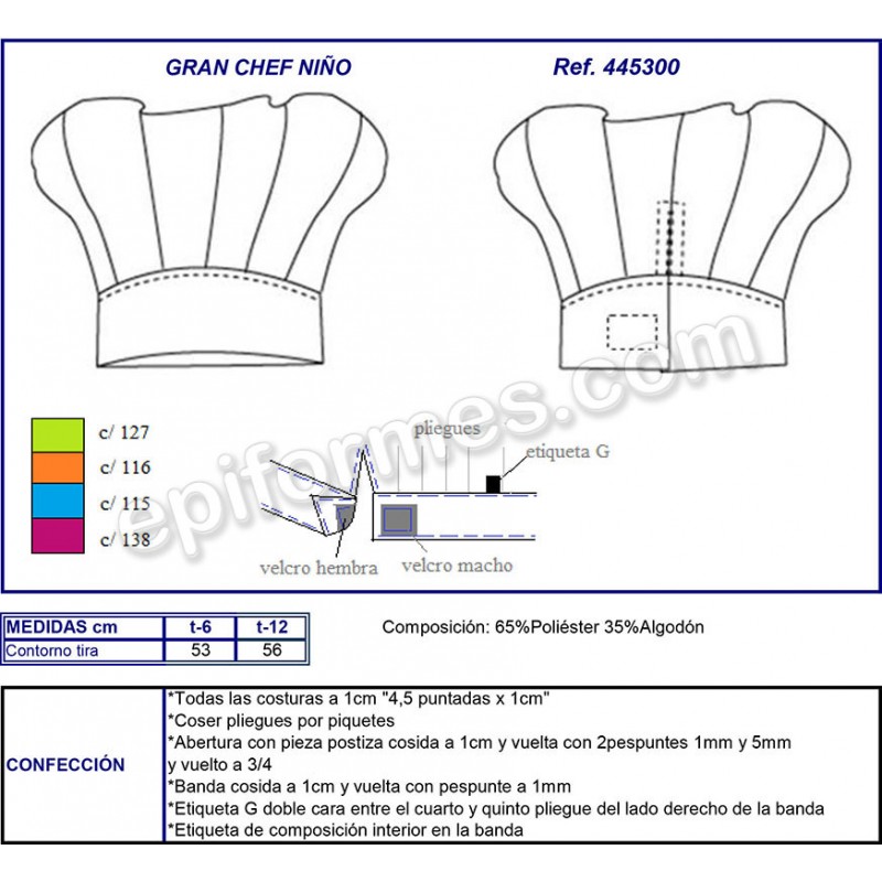 Gorro de cocina infantil, turquesa