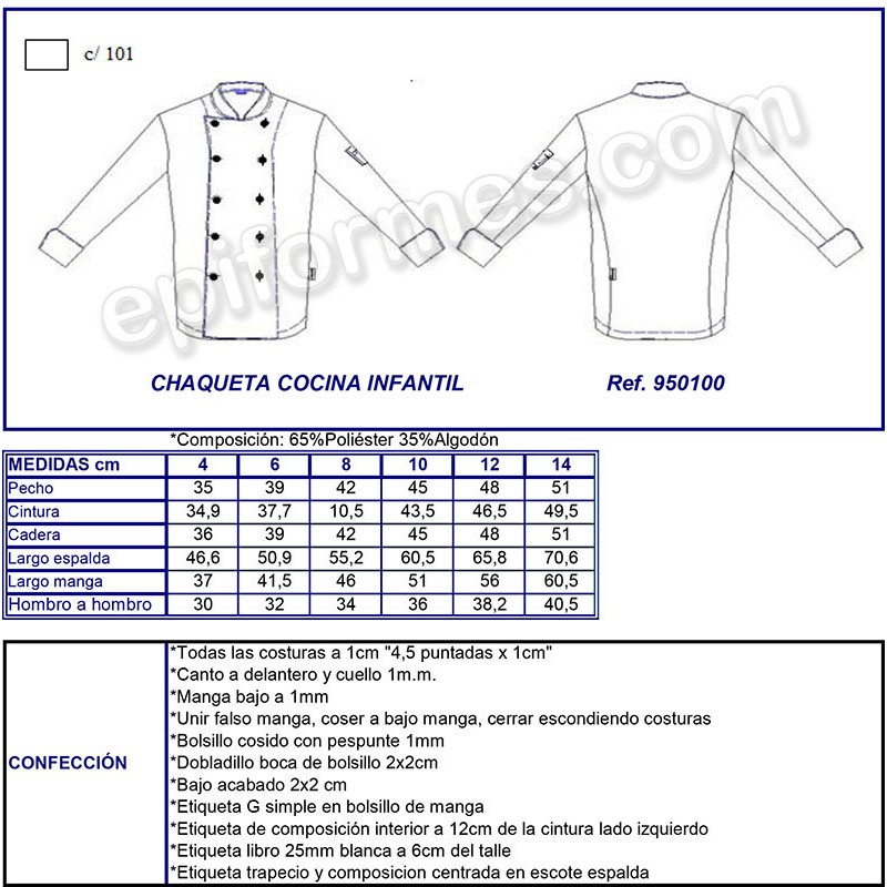 Chaqueta infantil cocinero blanca