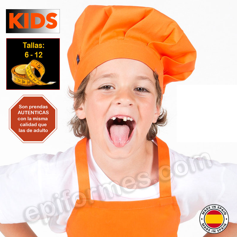 Gorro de cocina infantil, naranja