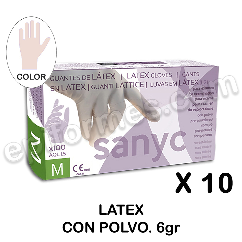 500 Guantes de Látex c/polvo, 6gr, Extra Fuerte, 1.5 AQL