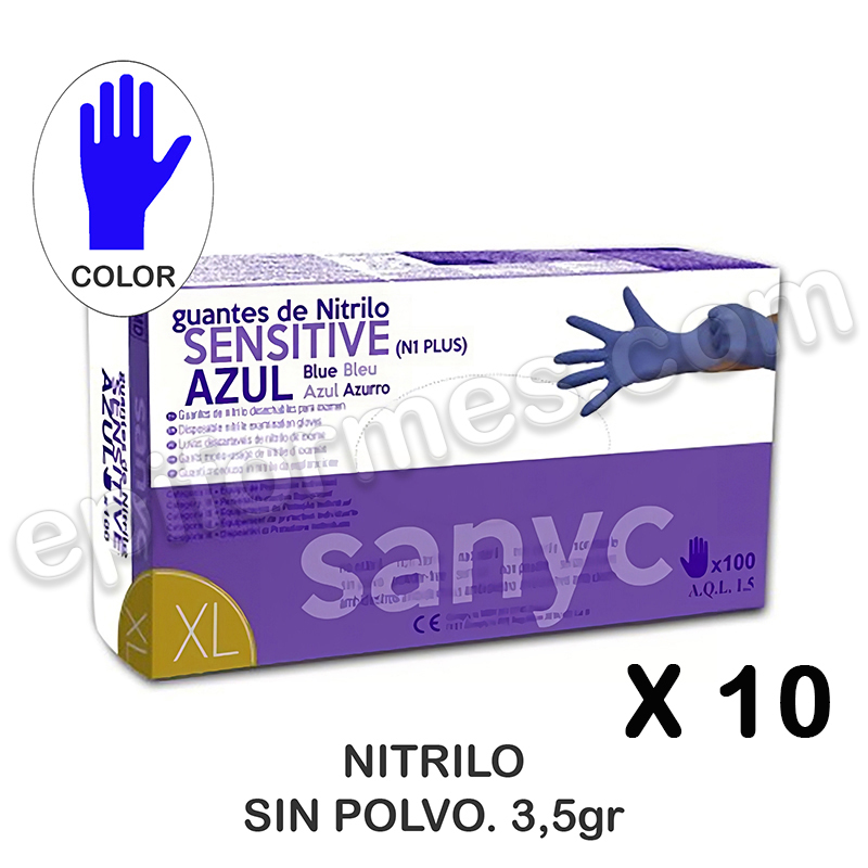 500 Guantes de Nitrilo Sensitive s/polvo, 3,5gr, AQL 1.5