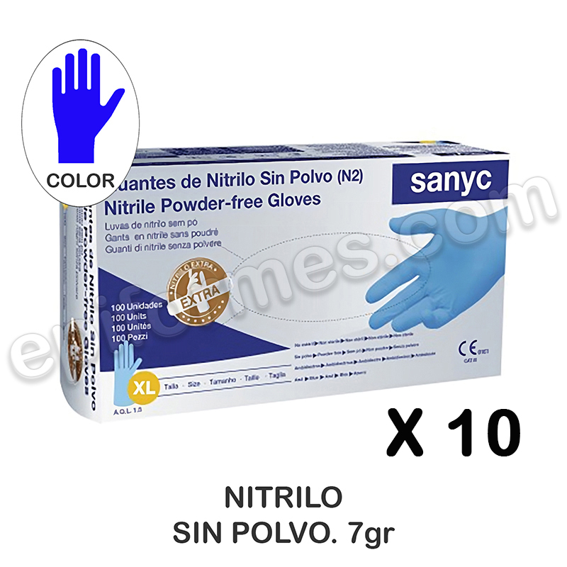 500 Guantes de Nitrilo Extra Fuertes, s/polvo, 7 gr, AQL 1.5