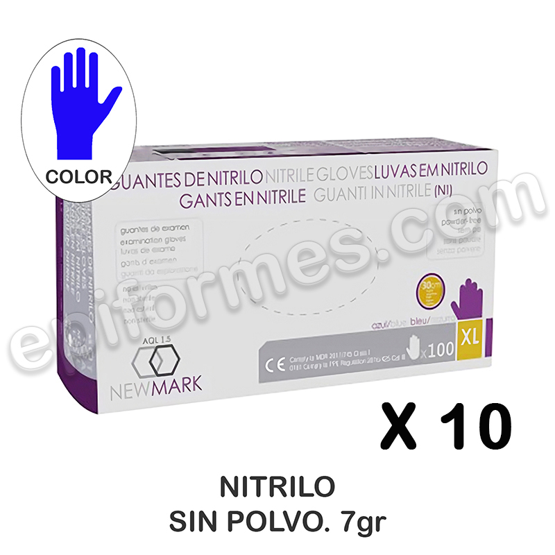 500 Guantes de Nitrilo s/polvo 30cm , 7 gr, AQL 1....