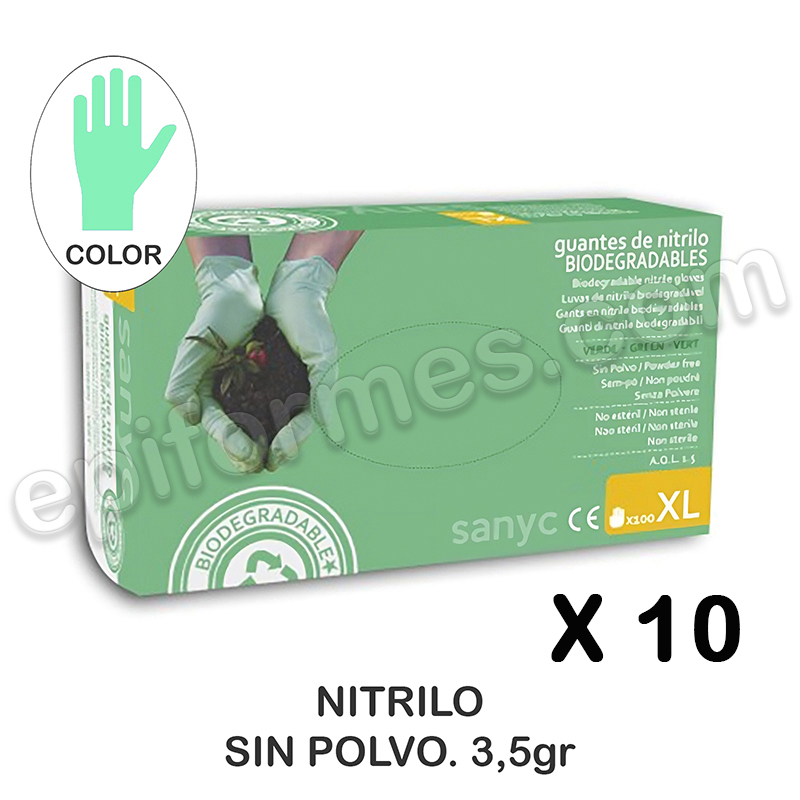 500 Guantes de Nitrilo BIO s/polvo, 3,5 gr, AQL 1.5 verde