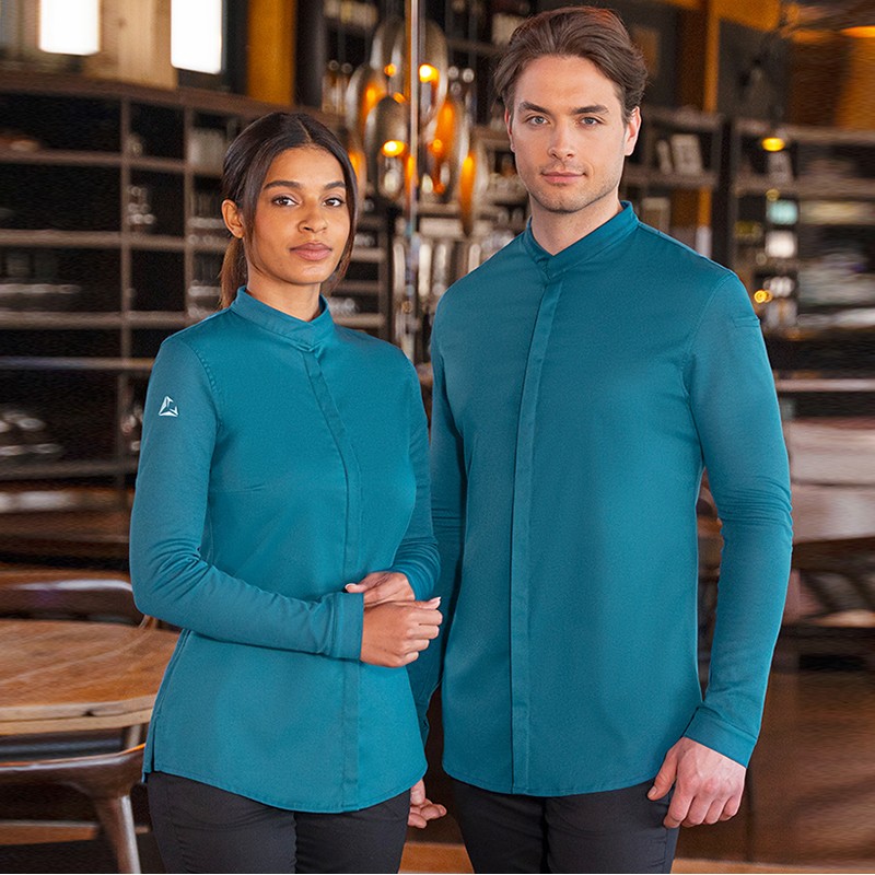 Chaqueta, chef mujer, diamond azul petróleo