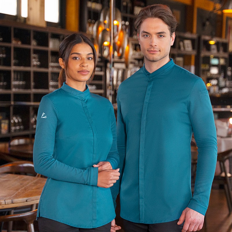Chaqueta chef diamond manga larga azul petróleo