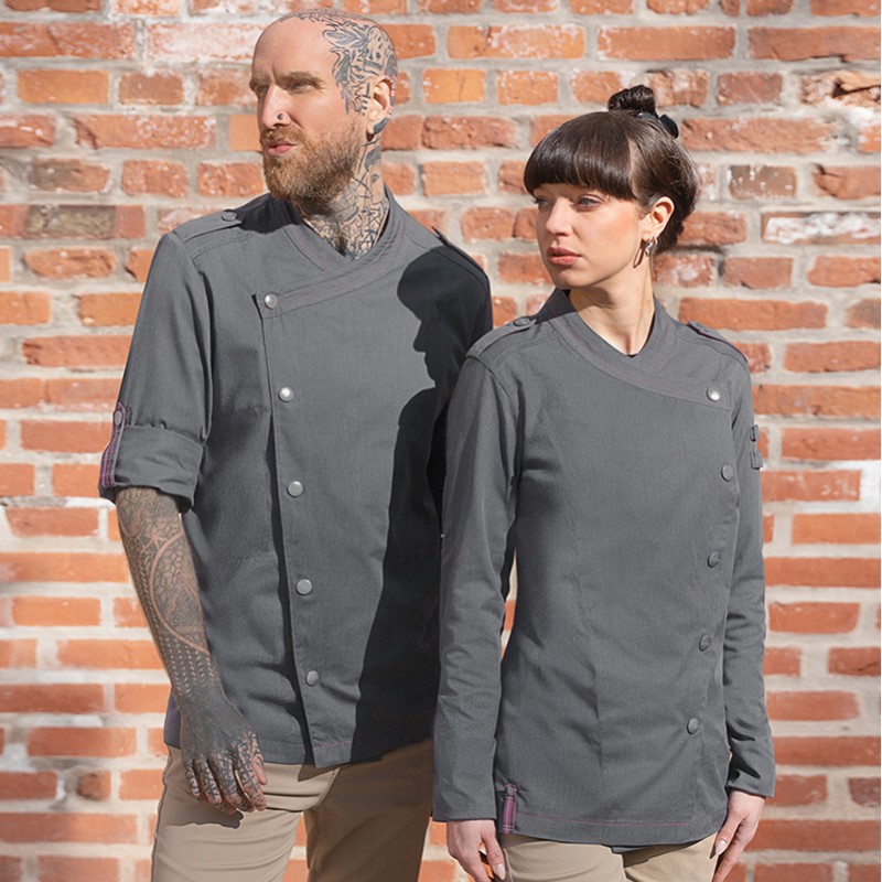 Chaqueta de cocinera rock chef negra manga larga