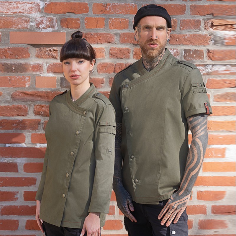 Chaqueta de cocinera rock chef verde manga larga