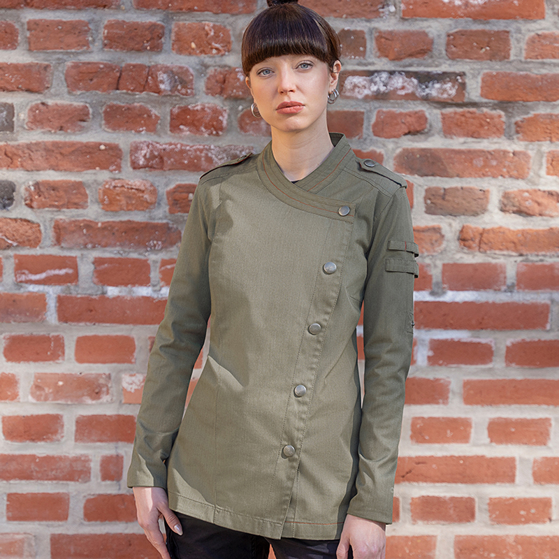 Chaqueta de cocinera rock chef verde manga larga