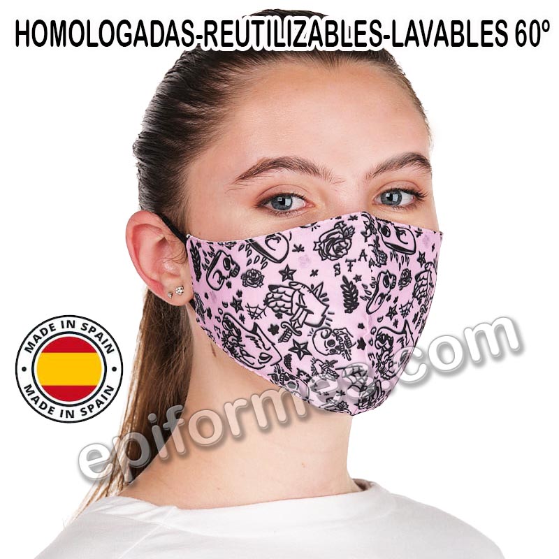 Mascarilla HOMOLOGADA joven, Tatoo rosa