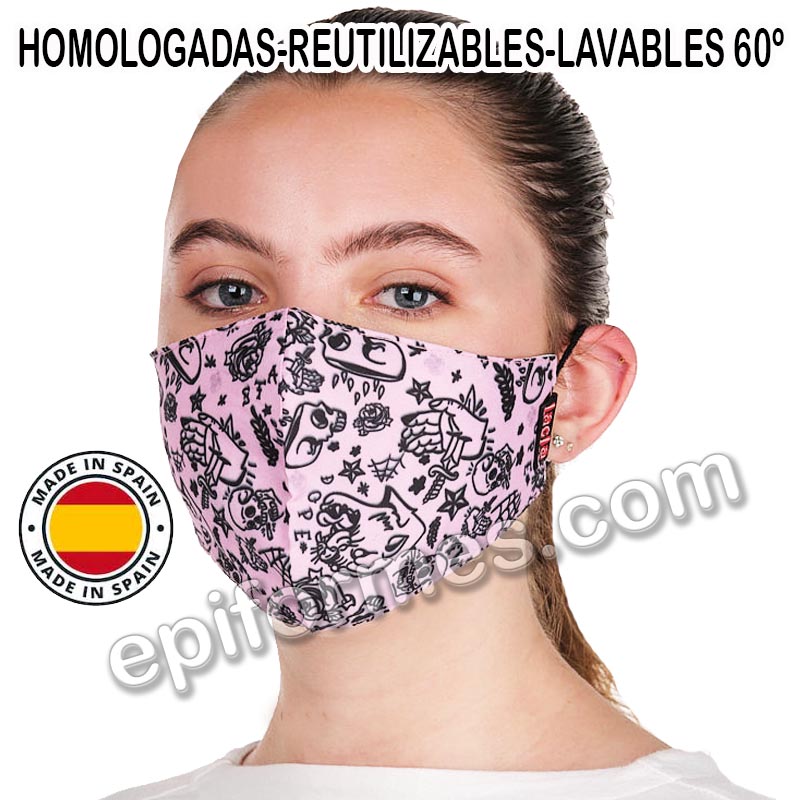 Mascarilla HOMOLOGADA joven, Tatoo rosa