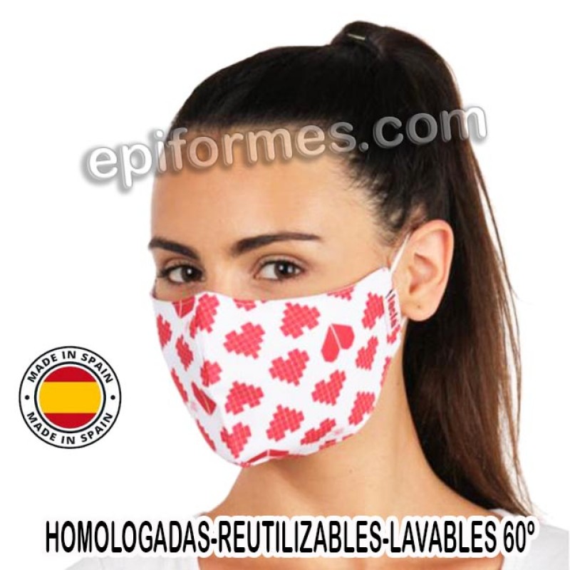 Mascarilla HOMOLOGADA reutilizable corazones