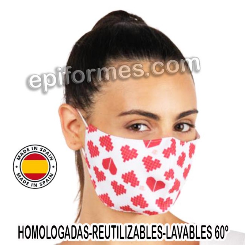 Mascarilla HOMOLOGADA reutilizable corazones