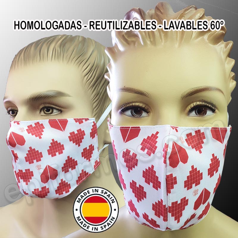 Mascarilla HOMOLOGADA reutilizable corazones