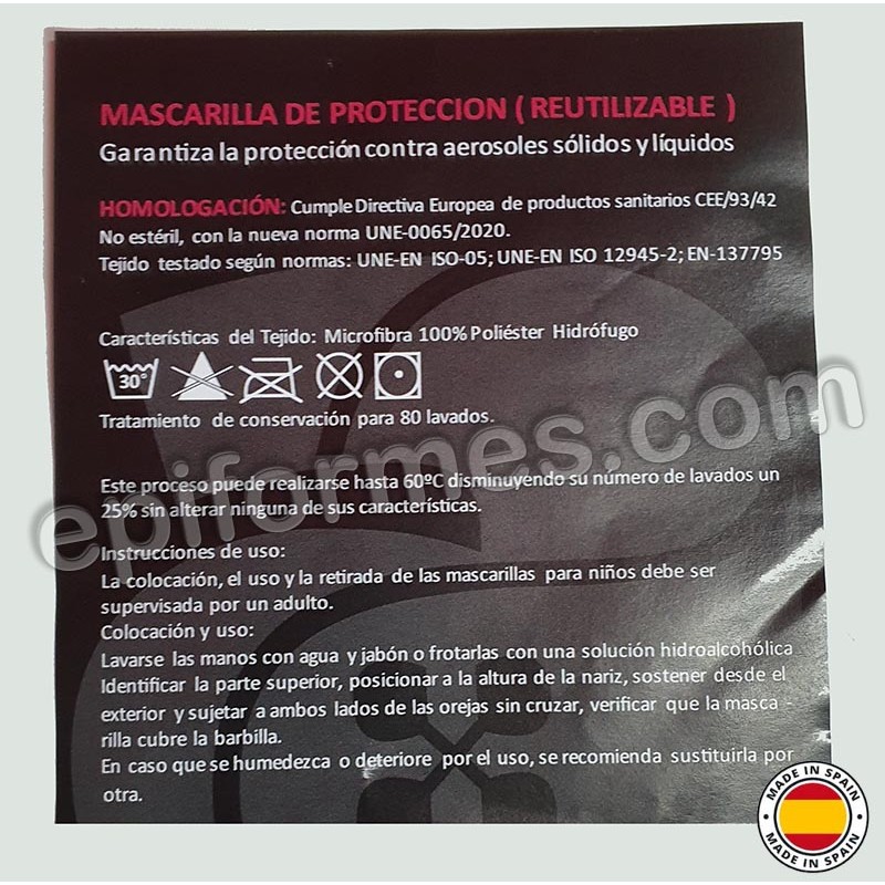 Mascarilla HOMOLOGADA reutilizable Tatoo