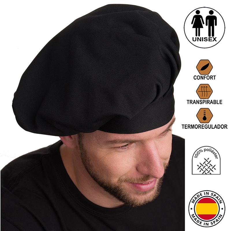 Gorro cocinero, transpirable negro