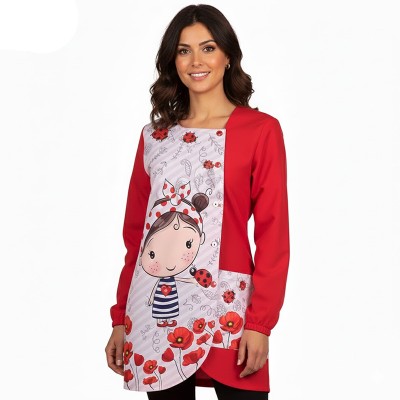 Bata de Maestra Amapola Roja - Personalizable