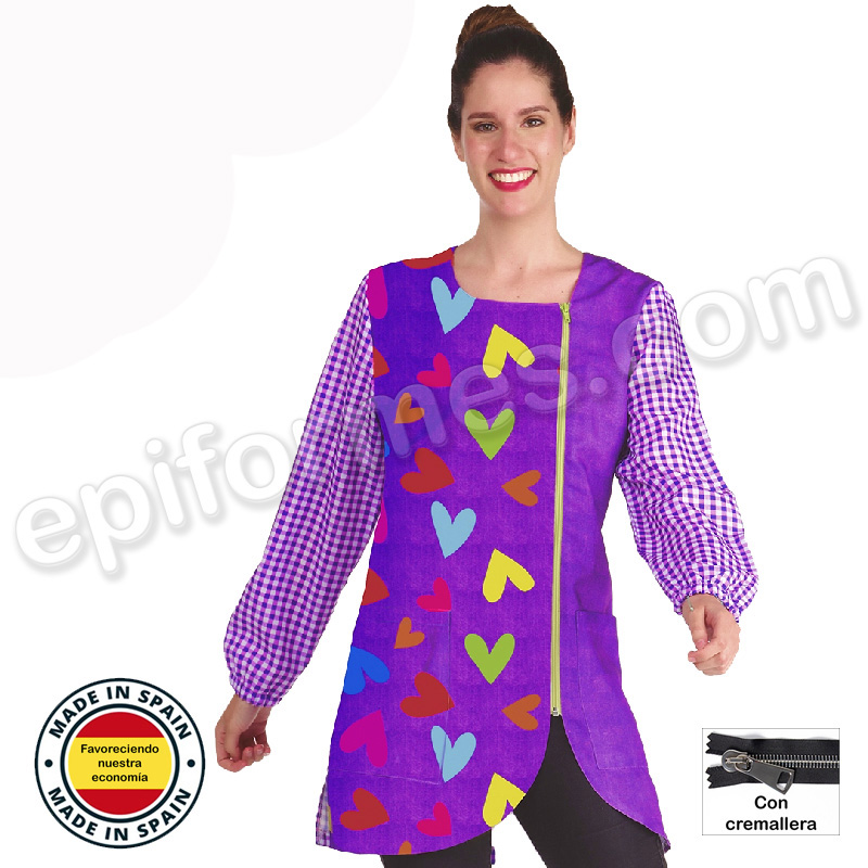Bata de profesora Corazones azul