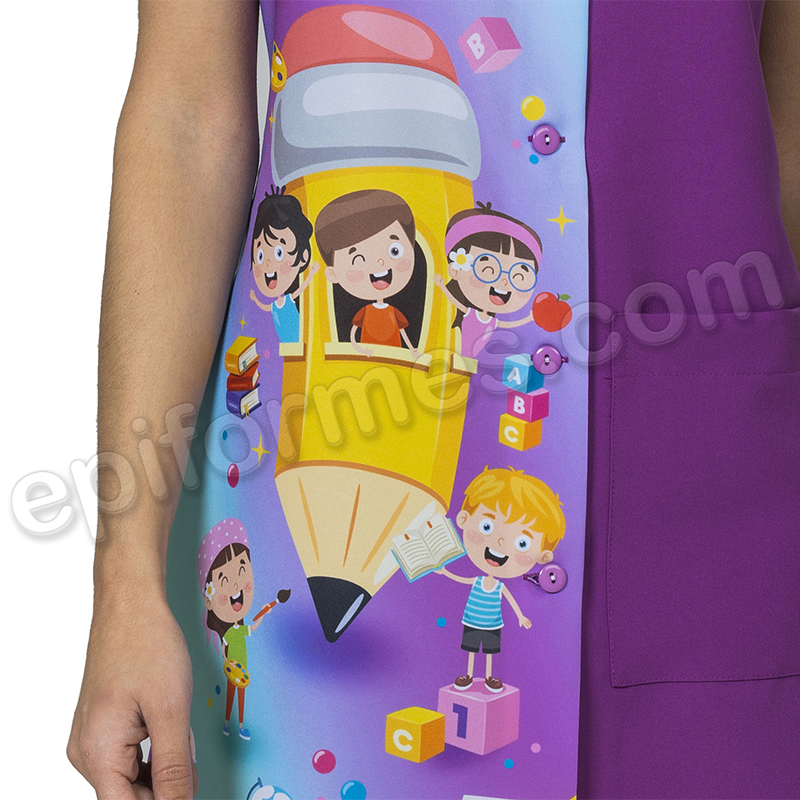 Bata de maestra sin mangas, estampada