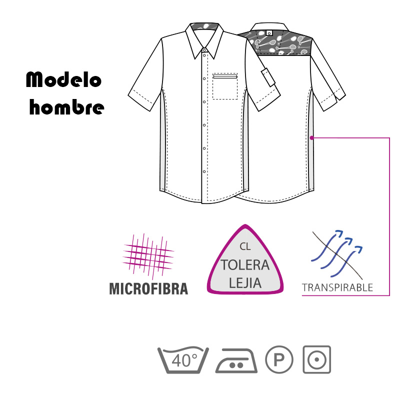Camisa de cocina en microfibra, estampada