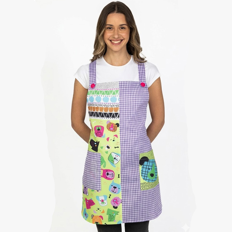 Estola Maestra Perritos - Cuadros Rojos o Lilas - ...