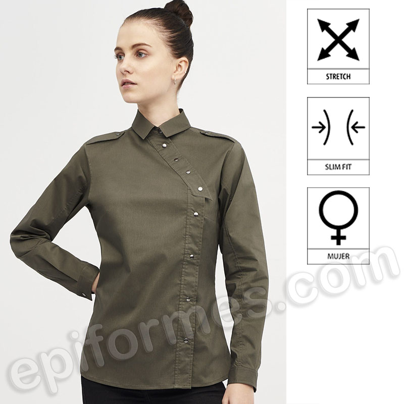 Camisa de Cierre Lateral, Slim-Fit demujer