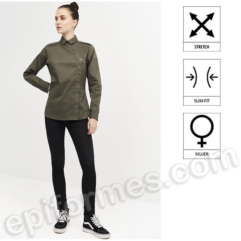 Camisa de Cierre Lateral, Slim-Fit demujer