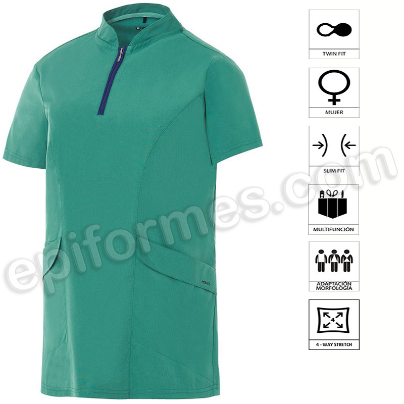 Casaca Sanitaria Cuello Mao Slim Fit, mujer