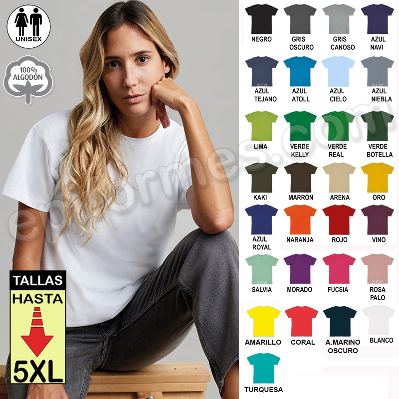 Camiseta manga corta unisex 25 colores