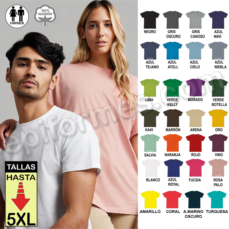 Camiseta manga corta unisex 28 colores