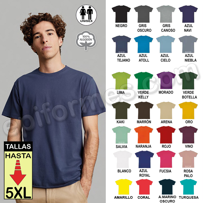 Camiseta manga corta unisex 28 colores