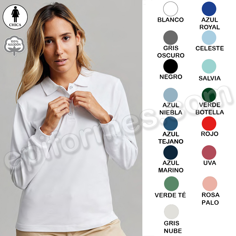 Polo  manga larga mujer 15 colores